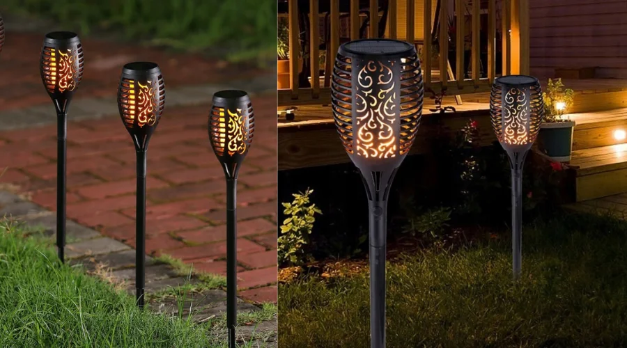 6x Lampa słoneczna LED Efekt pochodni ogrodowej Płomień ognia